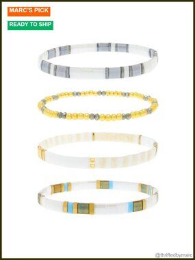 Gold Beaded Stretch Bracelet Stack Set Boho Handmade Gift for Women